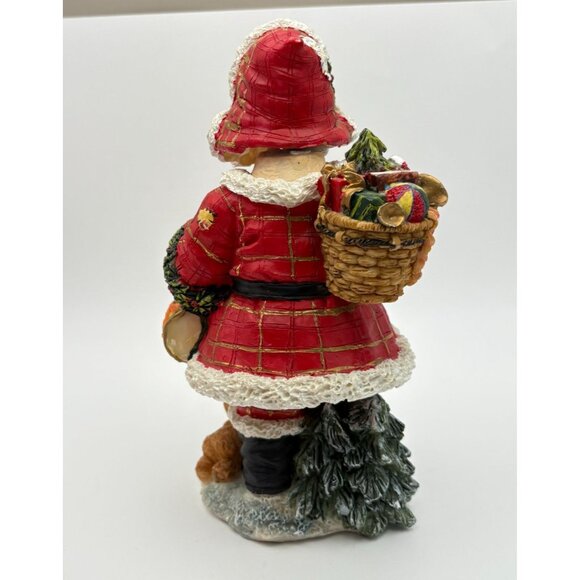 Santa Claus Christmas Figurine Bobble Lantern and Toy Basket Red Plaid Coat - Picture 2 of 11
